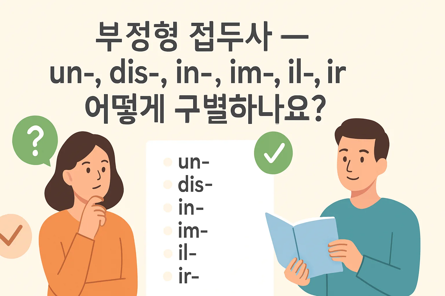 부정형 접두사 — un-, dis-, in-, im-, il-, ir- 어떻게 구별하나요?
